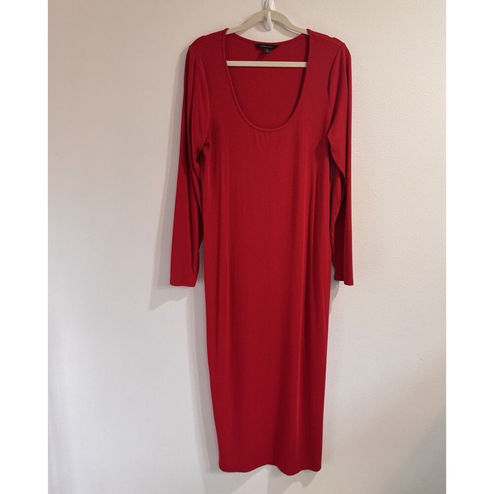 Banana Republic Shirt Dress L Tall Long Sleeve Red Ribbed Midi Slit Holiday